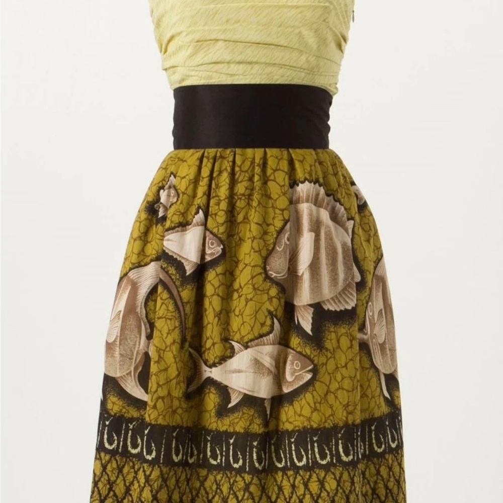 Vanessa Virginia Cotton Baxter Bay Dress Fish Motif ANTHROPOLOGIE